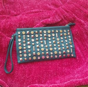 Maurices Teal Large Clutch Wristlet with Gems and Grommets